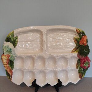 Ceramic Appetizer Tray, Vintage ,Made in Italy, Hand Made and Painted, Rare